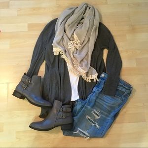 Gray Ankle Boots Bundle (boots + scarf + cardigan)